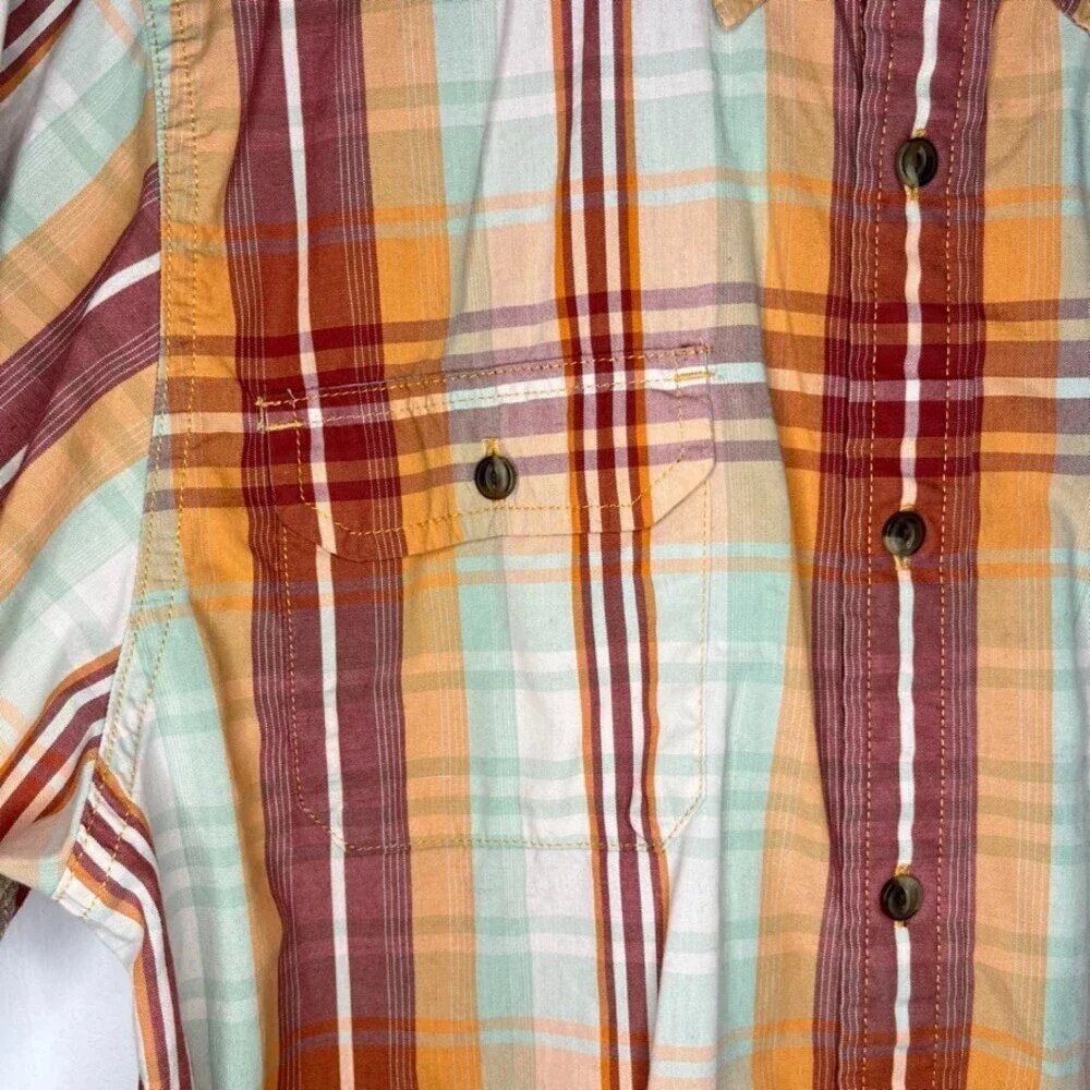 North Face Men Shirt Medium Orange Plaid Short Sleeve Delridge Button Up Outdoor